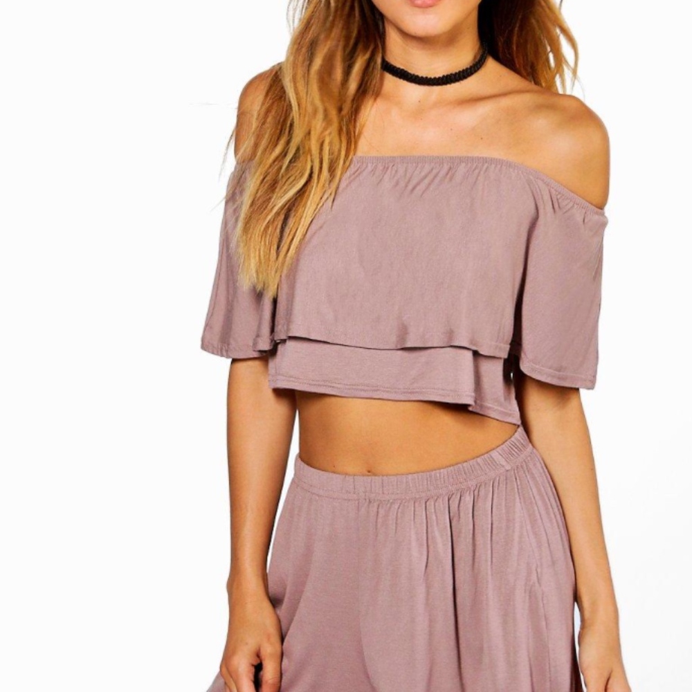 Boohoo over the shoulder crop top
